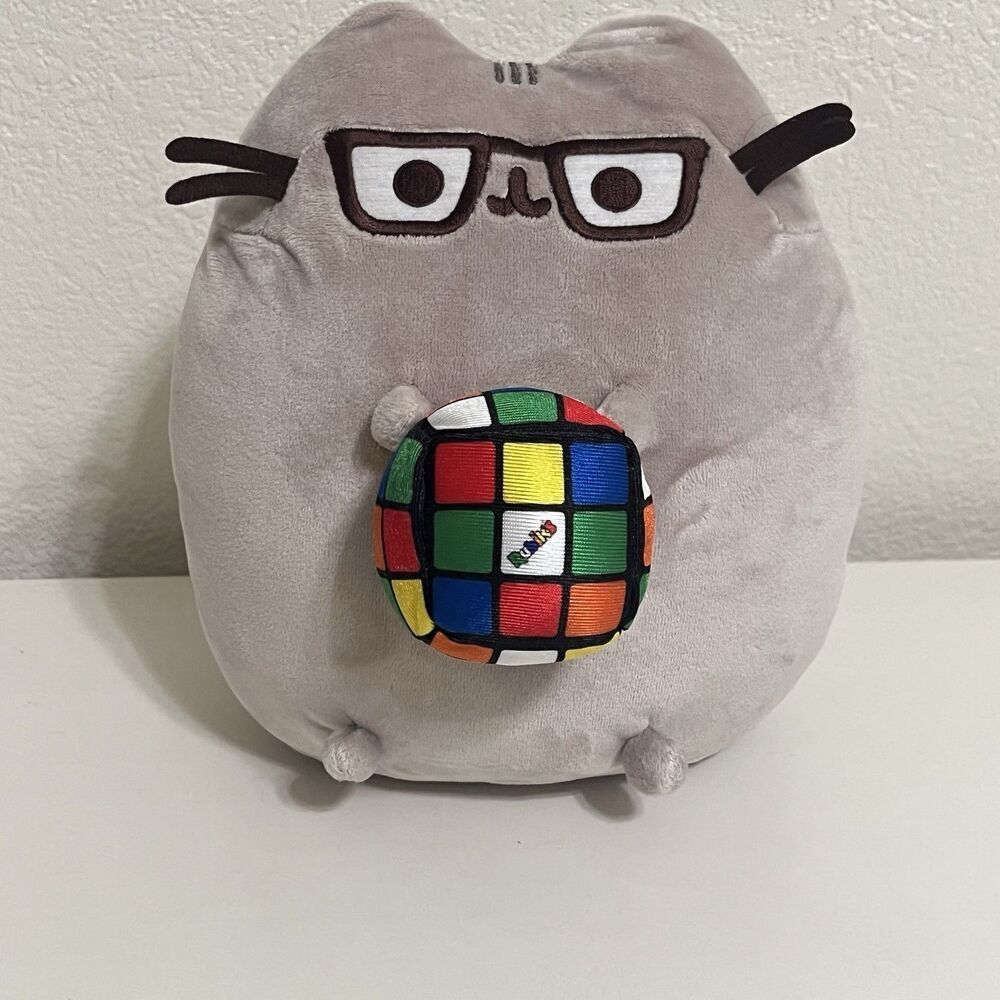 GUND Pusheen with Rubik's Cube Plush Stuffed Animal Cat Gray 9.5"